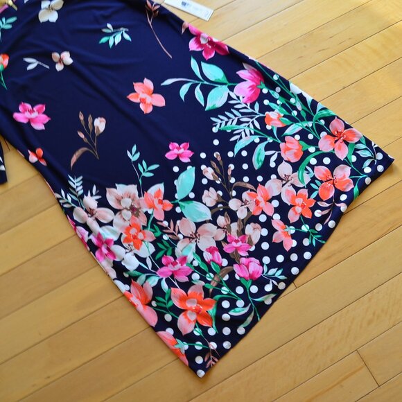 Eliza J Navy Floral Sheath Midi Dress Elbow Sleeve Crew Neck Size 14 NWT - Picture 4 of 13